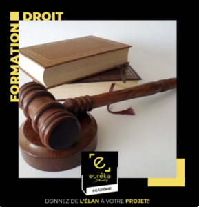 marteau de juge et livre de droit pour les formations en études de droit - logo académie eurêka study