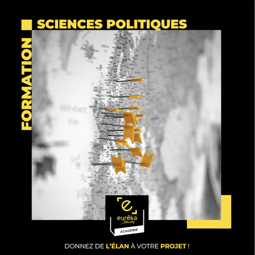drapeaux jaunes sur une carte pour une formation d'eurêka académie sur les sciences politiques